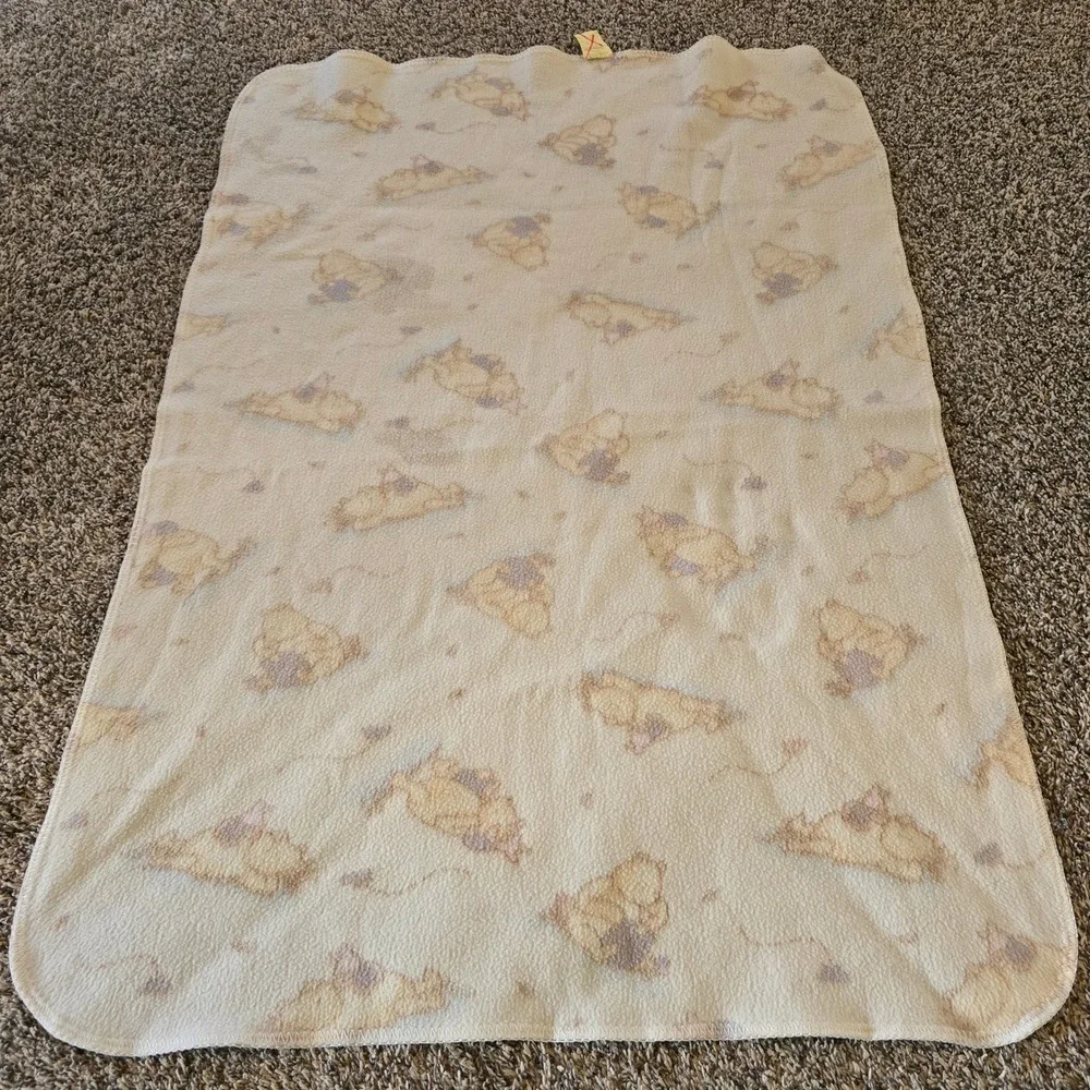 Classic Pooh Winnie the Pooh Piglet Baby Blanket Vintage Cream Tan Fleece 39x28